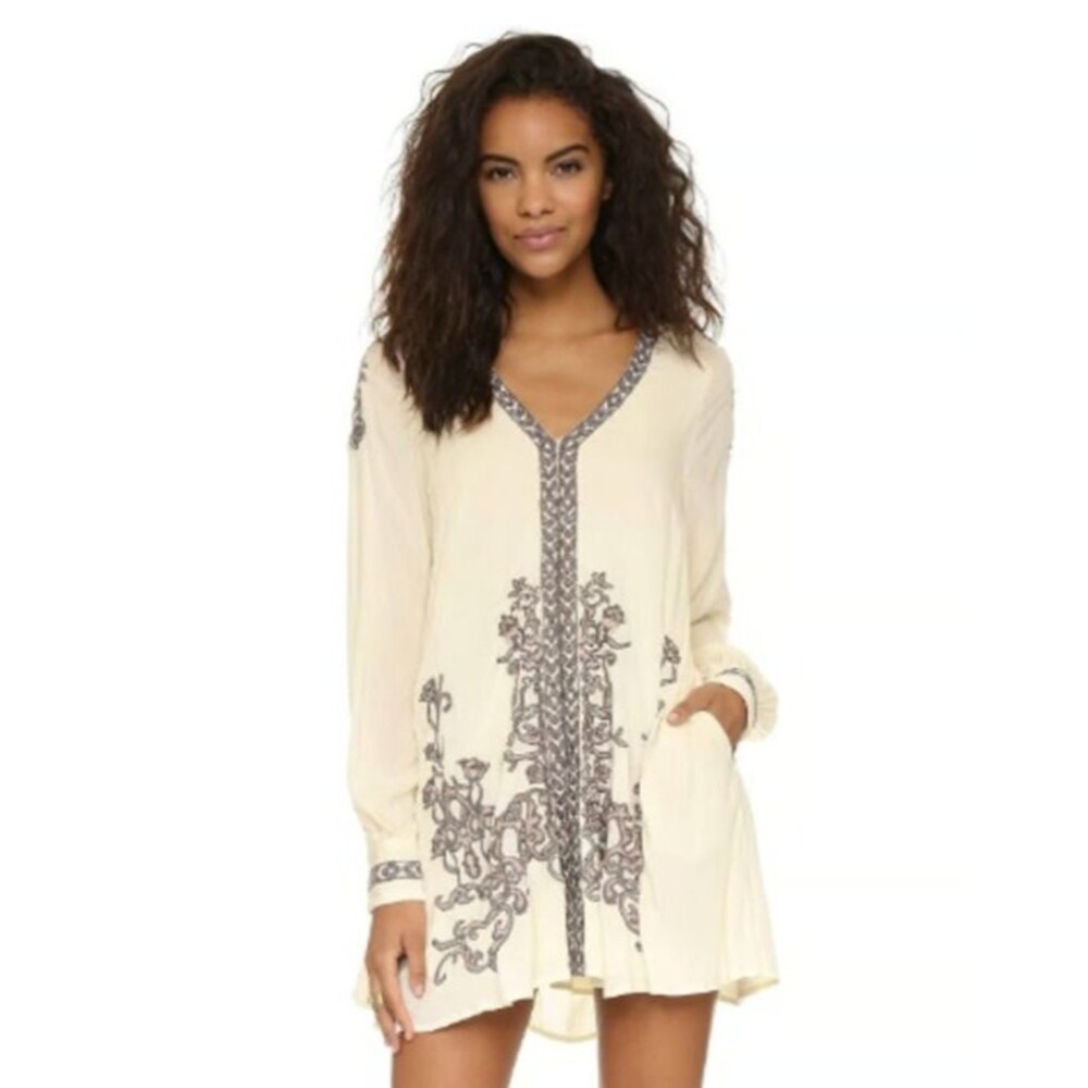 Free People Hearts in Heaven Embroidered Boho Mini Dress Cream M